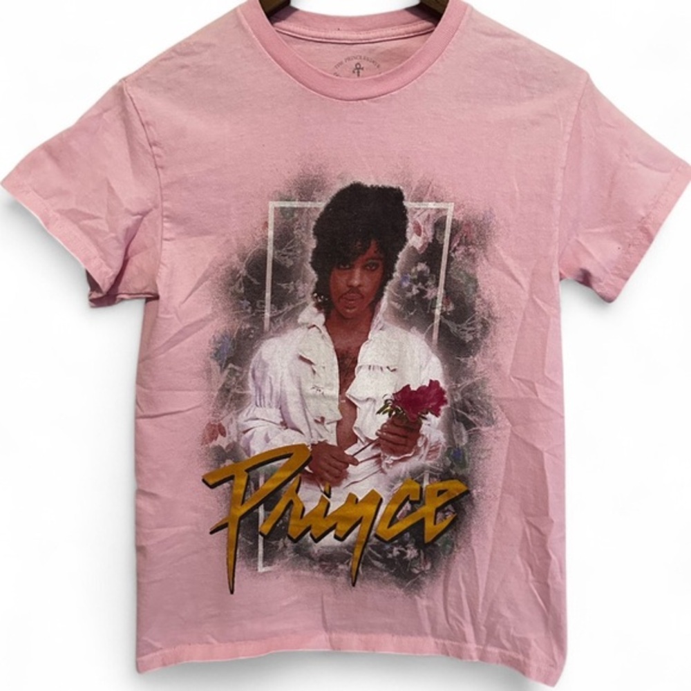 The Prince Estate Licensed Signature Prince Photo Pink Graphic Tee Cotton Small